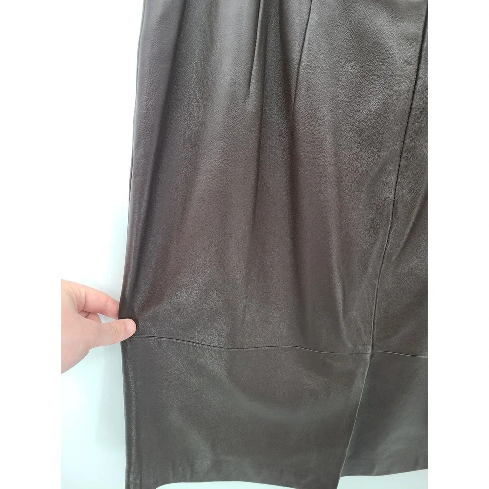 Y2K Vtg Talbots Dark Brown Genuine Leather Skirt 12 Petite Classic Pencil Women
